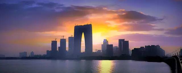 金鸡湖黄昏航拍
